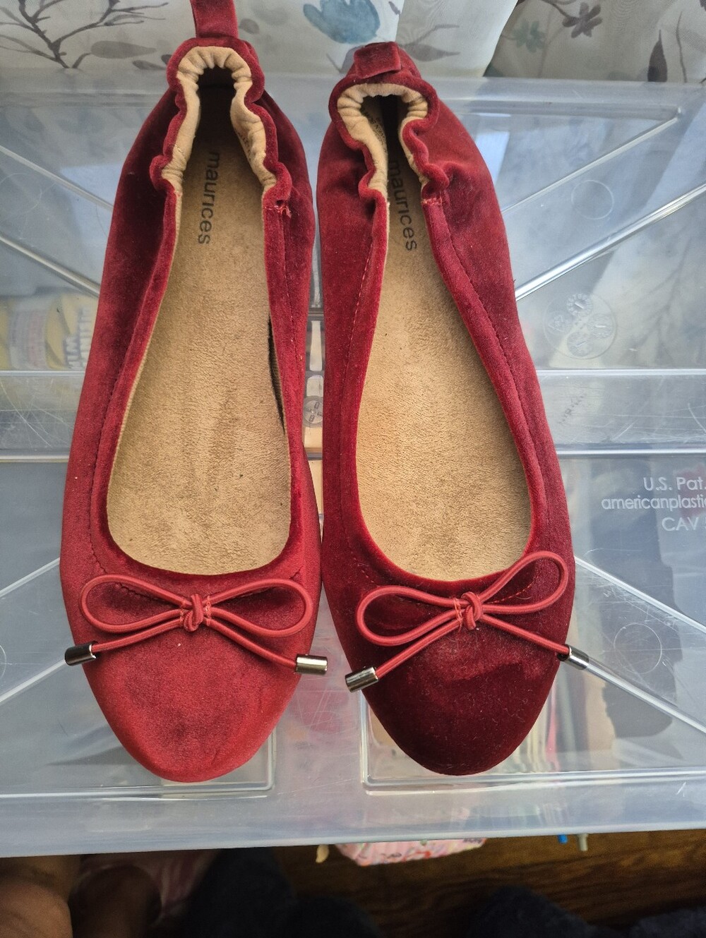 Maurices Red Velvet Bow Ballet Flats